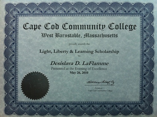 Light, Liberty and Learning Scholarship Certificate