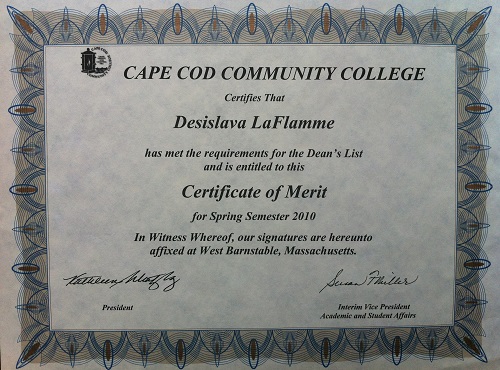 Certificate of Merit - Spring 2010