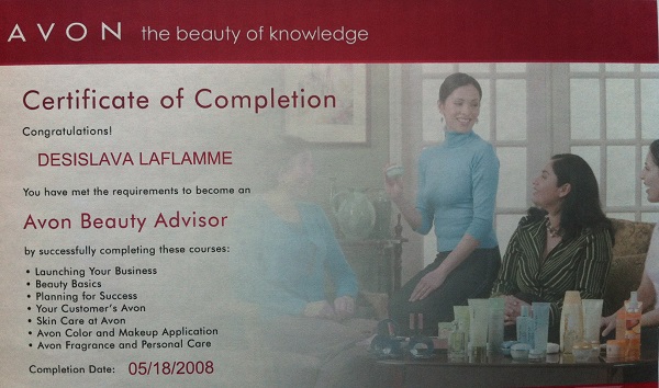 Avon Beauty Advisor Certificate