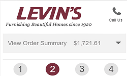 iPhone checkout screen for Levin Furniture showing delivery options and order summary.