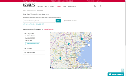 Lovesac store locator page showing a map and list of store locations.