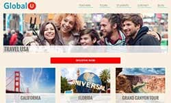 Travel website page introducing USA programs with hero imagery.
